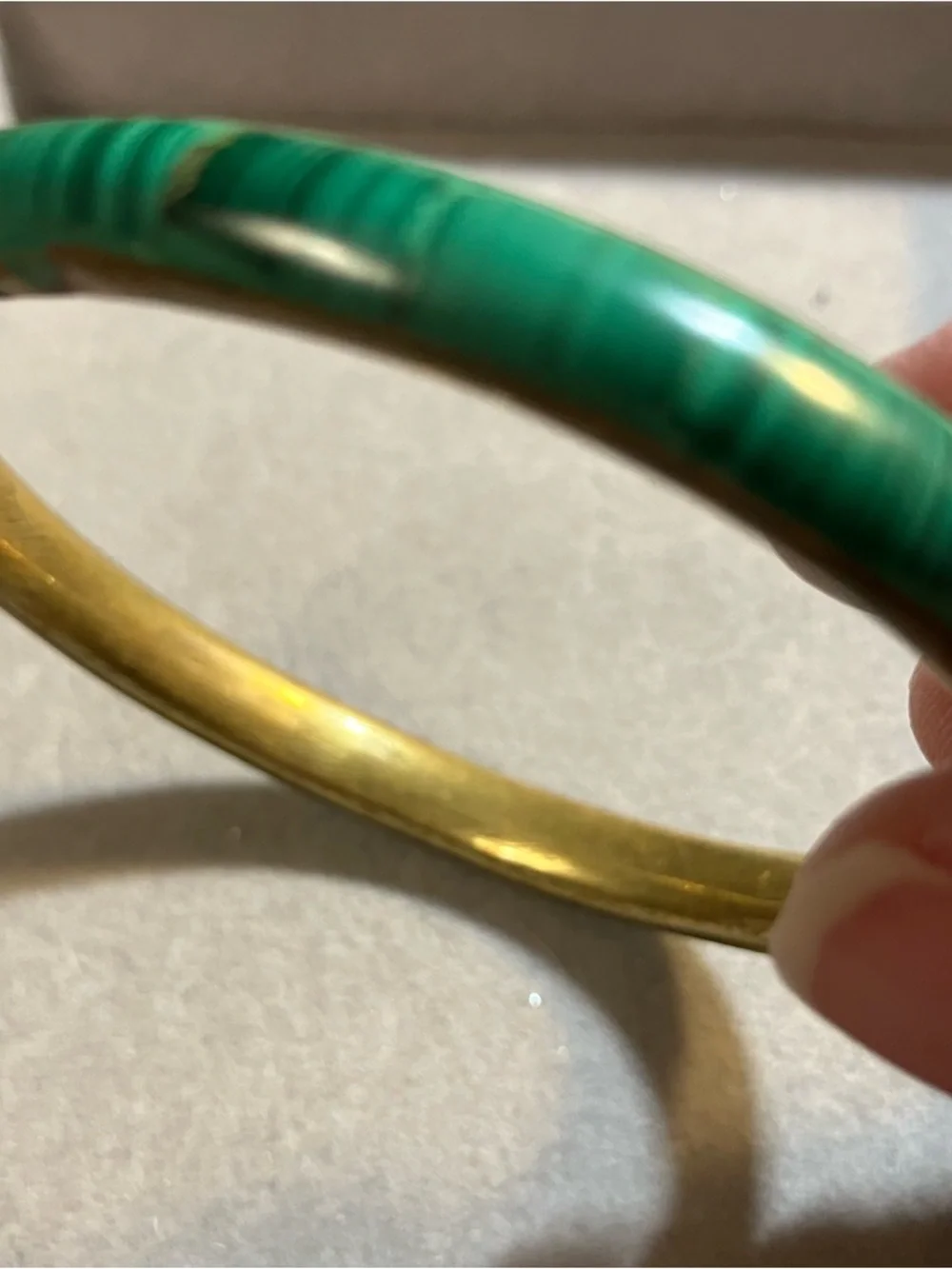 Vintage Brass and Natural Malachite Stone Bangle Bracelet